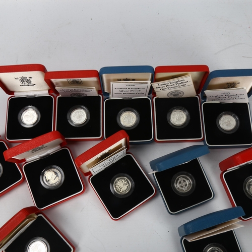 248 - 12 silver proof One Pound coins, in presentation cases, some with certificates