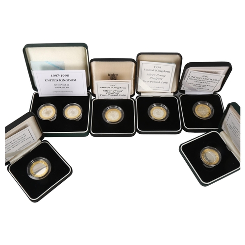 249 - A collection of 7 x 925 silver proof Two Pound coins, in presentation boxes with certificates