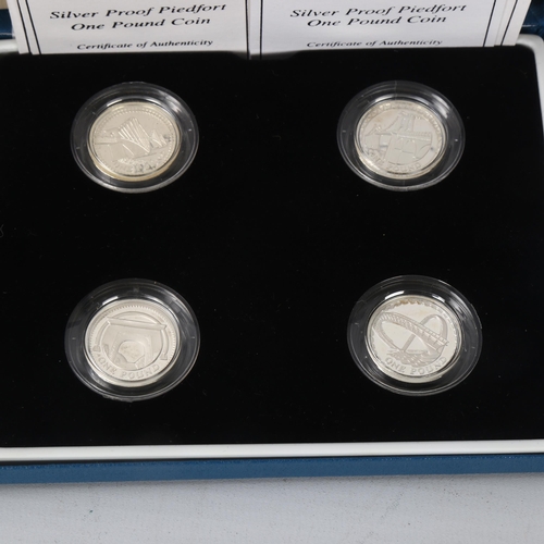 250 - Royal Mint - 2 silver Piedfort One Pound Coin presentation collections, comprising 8 coins, 925 silv... 