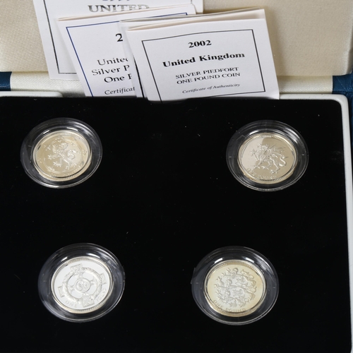 250 - Royal Mint - 2 silver Piedfort One Pound Coin presentation collections, comprising 8 coins, 925 silv... 