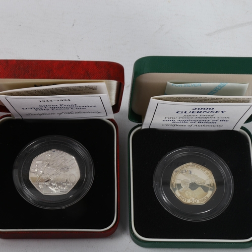 251 - A collection of 7 silver proof Fifty Pence coins, in presentation boxes with certificates