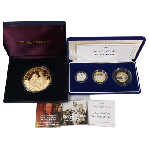 252 - A 2004 silver proof Piedfort 3-Coin Collection, and Elizabeth and Philip 50th Anniversary Coin