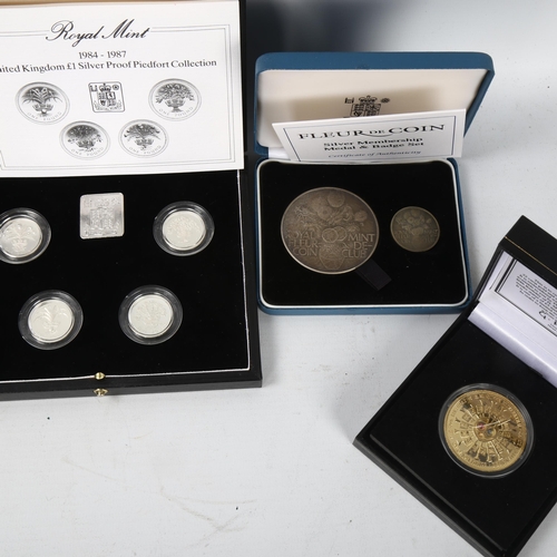 255 - 4 cased silver proof coins sets, including Piedfort One Pound Coin Silver Proof Collection