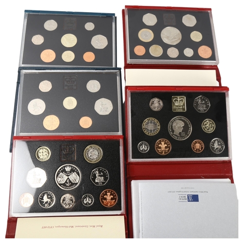 258 - 5 Deluxe UK Proof Coin sets, 1988, 1995, 1997, 1998, 1999, all in presentation boxes