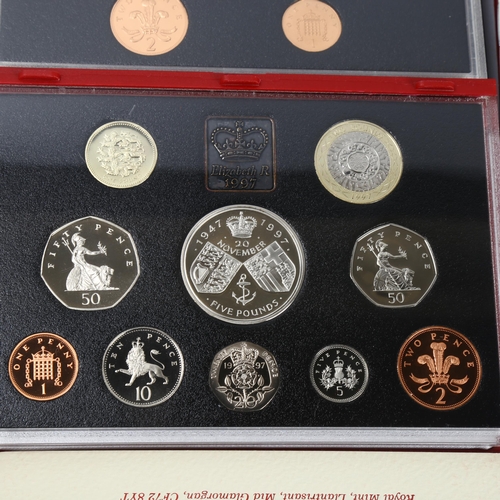 258 - 5 Deluxe UK Proof Coin sets, 1988, 1995, 1997, 1998, 1999, all in presentation boxes