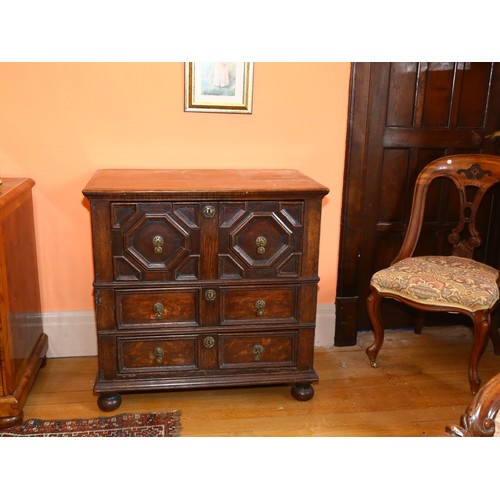 74 - An 18th century oak chest of 3 long drawers, with moulded panelled drawer fronts, width 88cm, depth ... 