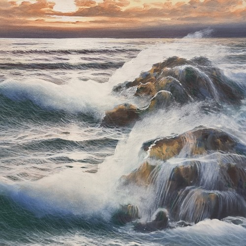 1030 - Remo Aldini, Mareggiata (Coastal Storm), large oil on canvas, signed, 90cm x 120cm, framed