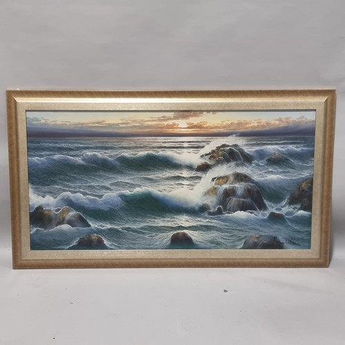 1030 - Remo Aldini, Mareggiata (Coastal Storm), large oil on canvas, signed, 90cm x 120cm, framed