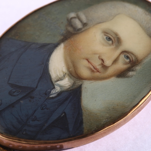 1119 - A Georgian portrait miniature watercolour on ivory pendant/clasp, unmarked rose gold closed-back set... 