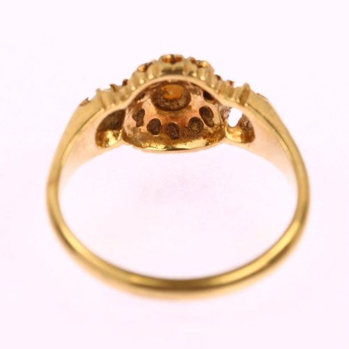 1128 - An early 20th century 18ct gold pearl and diamond cluster ring, claw set with rose-cut diamonds, hal... 