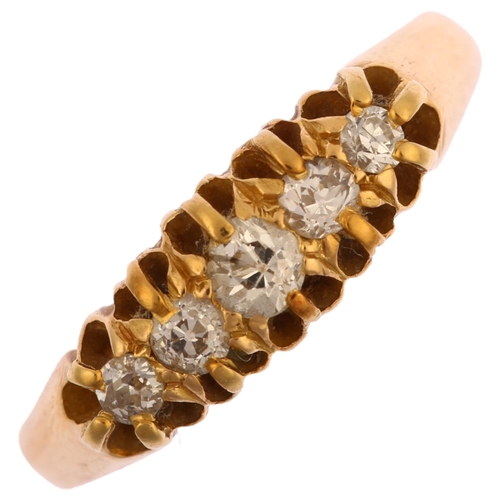 1132 - An early 20th century 18ct gold graduated five stone diamond half hoop ring, set with old-cut diamon... 