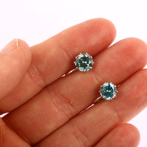 1133 - A pair of 9ct white gold blue zircon earrings, with screw-back fittings, zircon measures: 7.35 x 4.0... 