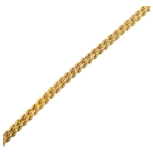 1141 - An Italian 9ct gold double rope twist chain bracelet, band width 7mm, internal circumference 16cm, 1... 