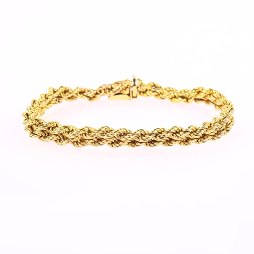 1141 - An Italian 9ct gold double rope twist chain bracelet, band width 7mm, internal circumference 16cm, 1... 