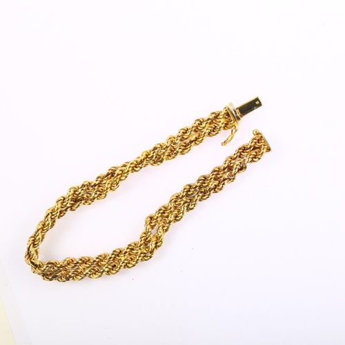 1141 - An Italian 9ct gold double rope twist chain bracelet, band width 7mm, internal circumference 16cm, 1... 