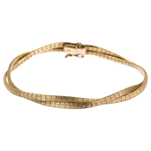 1143 - A 9ct gold woven chain bracelet, textured design, length 18cm, 11.1g