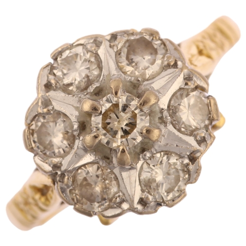 1152 - A late 20th century 18ct gold diamond flowerhead cluster ring, set with modern round brilliant-cut d... 