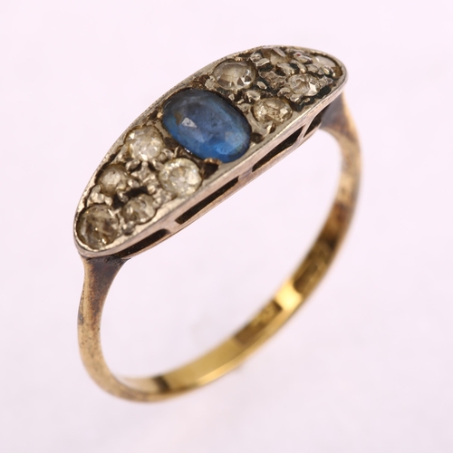 1154 - An early 20th century 18ct gold sapphire doublet and diamond cluster panel ring, platinum-topped set... 