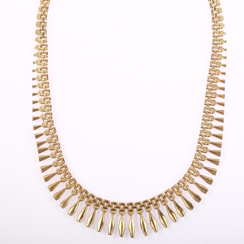 1174 - A late 20th century Italian 9ct gold graduated fringe necklace, import hallmarks Sheffield 1991, nec... 