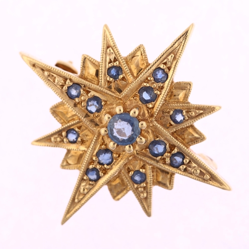 1185 - A late 20th century 9ct gold sapphire starburst brooch, maker's marks AFJ, indistinct hallmarks, bro... 