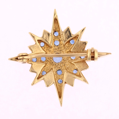 1185 - A late 20th century 9ct gold sapphire starburst brooch, maker's marks AFJ, indistinct hallmarks, bro... 