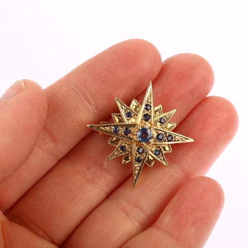 1185 - A late 20th century 9ct gold sapphire starburst brooch, maker's marks AFJ, indistinct hallmarks, bro... 