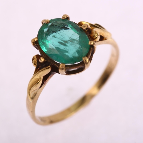 1191 - ** WITHDRAWN**  An 18ct gold solitaire emerald ring, claw set with 1.38ct oval mixed-cut emerald and... 