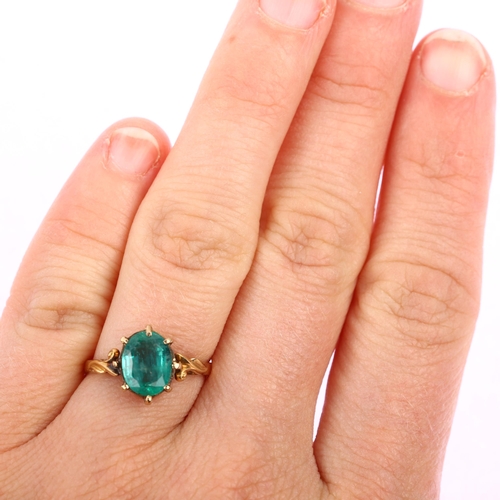 1191 - ** WITHDRAWN**  An 18ct gold solitaire emerald ring, claw set with 1.38ct oval mixed-cut emerald and... 