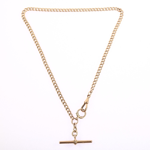 1194 - An Antique 9ct rose gold curb link Albert chain necklace, with 9ct T-bar and dog clip, no date lette... 