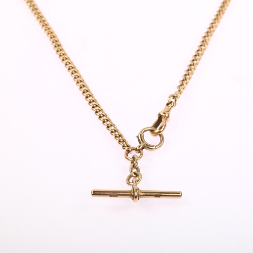 1194 - An Antique 9ct rose gold curb link Albert chain necklace, with 9ct T-bar and dog clip, no date lette... 