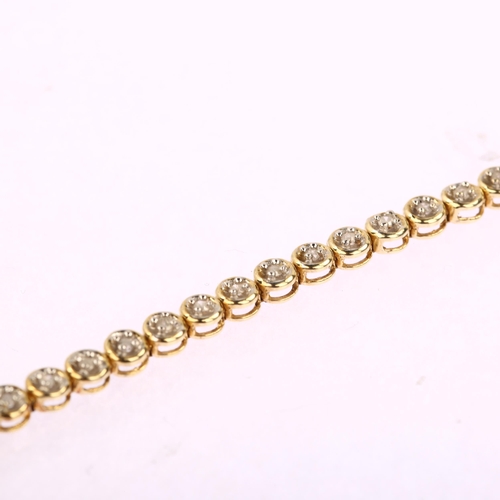 1199 - A modern 9ct gold diamond tennis line bracelet, prong set with single-cut diamonds, total diamond co... 