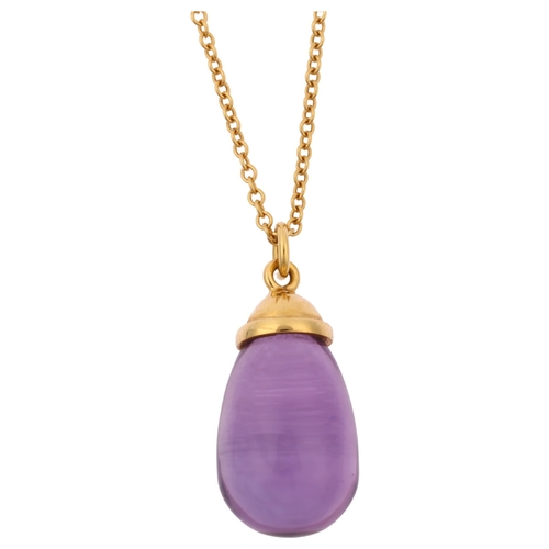 1220 - PALOMA PICASSO for TIFFANY & CO - an 18ct gold amethyst drop pendant necklace, set with polished tea... 