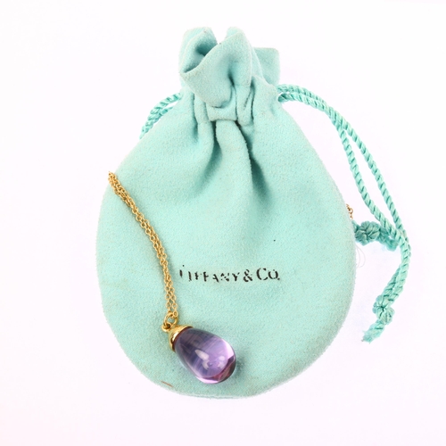 1220 - PALOMA PICASSO for TIFFANY & CO - an 18ct gold amethyst drop pendant necklace, set with polished tea... 