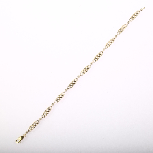 1225 - A modern 9ct gold diamond Celtic knot bracelet, length 19cm, 5.7g