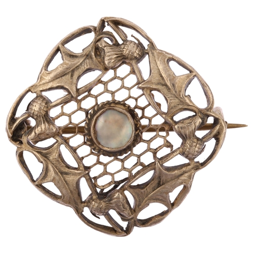 An Arts and Crafts silver and blister pearl thistle brooch by Charles