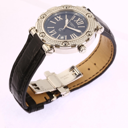 1008 - CHARRIOL - a stainless steel and diamond Rotonde quartz wristwatch, ref. RT38, black dial with Roman... 