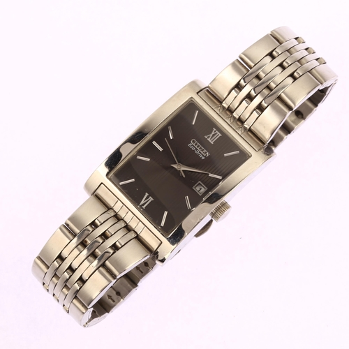 1027 - CITIZEN - a stainless steel Eco-Drive bracelet watch, ref. E011-S023971, black striped dial with sil... 