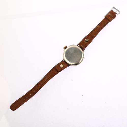 1048 - A First World War Period silver Officer's trench style mechanical wristwatch, white enamel dial with... 