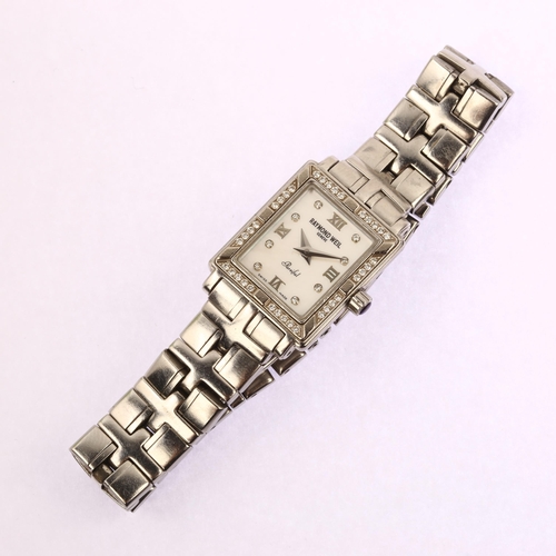 1051 - RAYMOND WEIL - a lady's stainless steel Parsifal diamond quartz bracelet watch, ref. 9631, mother-of... 