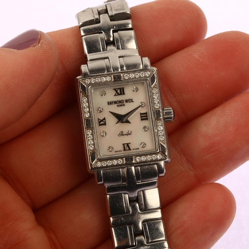 1051 - RAYMOND WEIL - a lady's stainless steel Parsifal diamond quartz bracelet watch, ref. 9631, mother-of... 