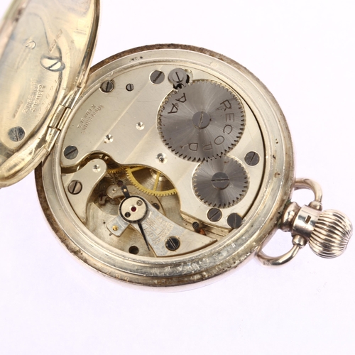 1056 - An early 20th century gun-metal open-face keyless pocket watch, white enamel dial with Roman numeral... 