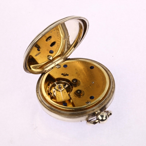 1058 - J W BENSON - a Victorian silver open-face key-wind pocket watch, white enamel dial with Roman numera... 