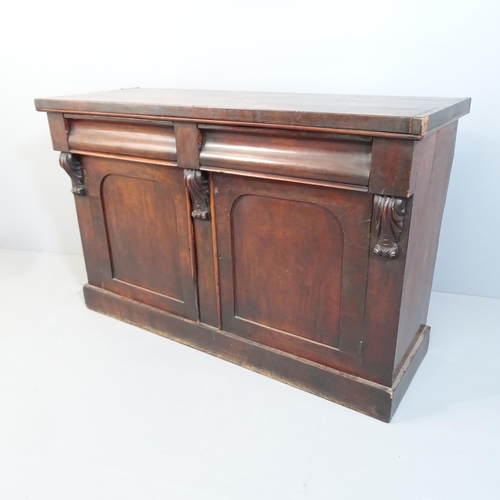 2070 - A Victorian mahogany sideboard, with two frieze drawers and cupboards under. 137x89x51cm.