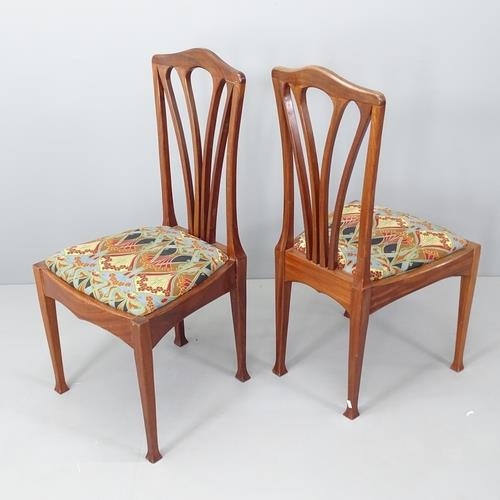 2073 - A set of four Art Nouveau style mahogany dining chairs, seats covered in Liberty Ianthe fabric.