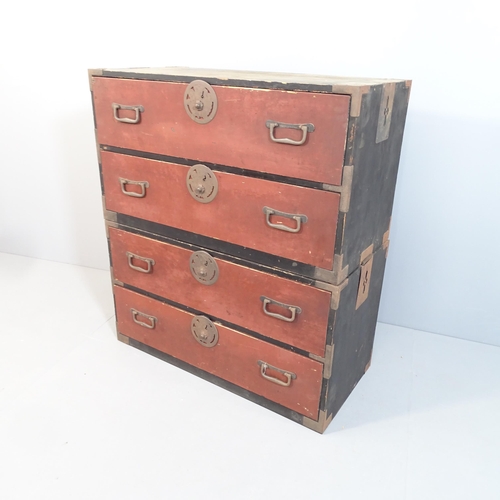 2076 - A Japanese elm 2-section Tansu chest 88x100x42cm.