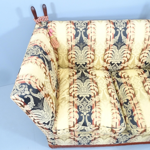 2096 - An upholstered 2-seater knole sofa. Overall 153x110x82cm, seat 120x55x65cm.