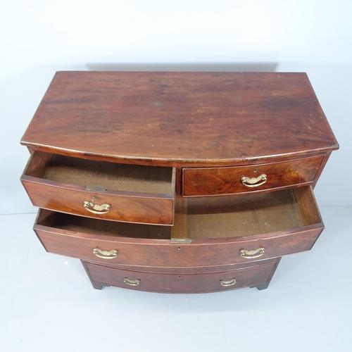 2115 - A Georgian flame mahogany veneered bow-front chest of two short and three long drawers. 107x119x53cm... 