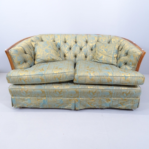 2116 - An Edwardian style scoop back two-seater sofa, with button back upholstered and mahogany show wood. ... 