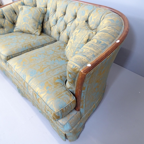 2116 - An Edwardian style scoop back two-seater sofa, with button back upholstered and mahogany show wood. ... 