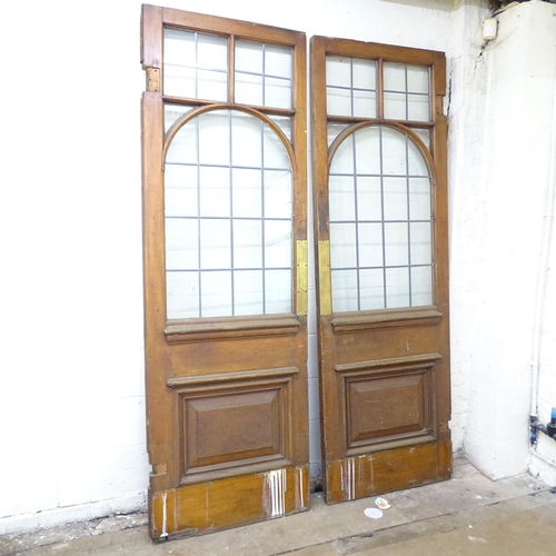 2120 - A pair of antique mahogany pub saloon doors, with leadlight glazed panels and brass finger plates. E... 